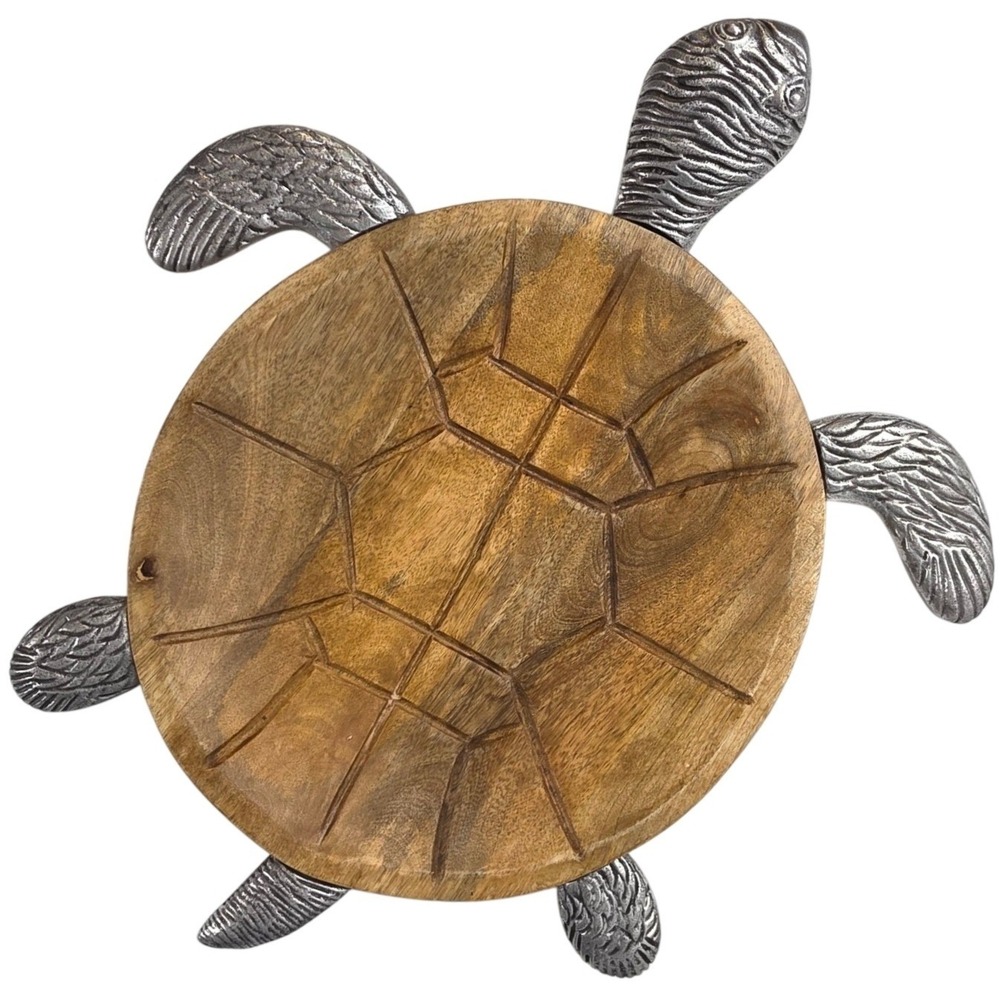 Tommy Bahama Sea Turtle Serving Tray Mango Wood and Cast Metal Coastal Decor 19"